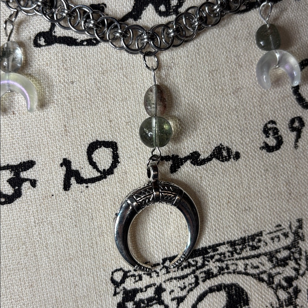 Handmade Stainless Steel Chainmail Choker | Phantom Quartz Gothic Dark Boho - Picture 2 of 7